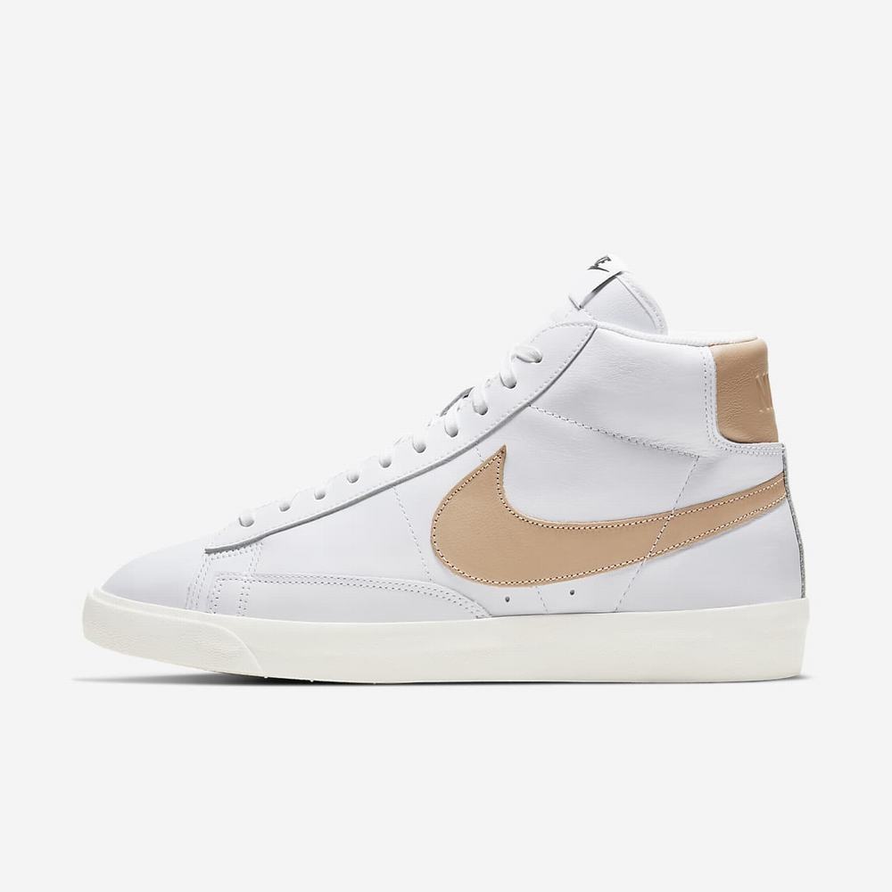 Basket Montante Nike Blazer Mid Premium Blanche 1953-268 White/Black/Metallic Gold/Vachetta Tan Homme | WOS-52805578